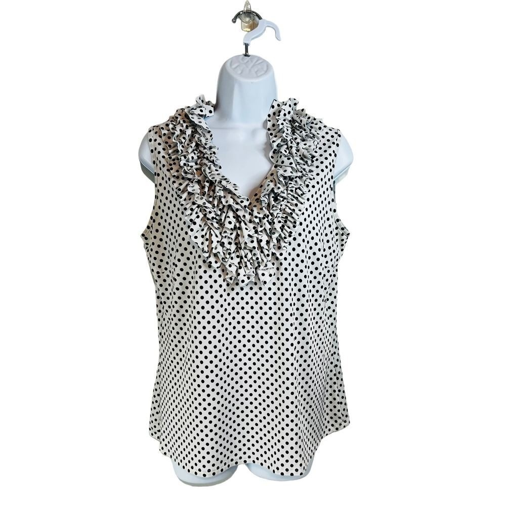 Essentials By Milano Sleeveless V Neck Ruffle Stretch Workwear Blouse Size L